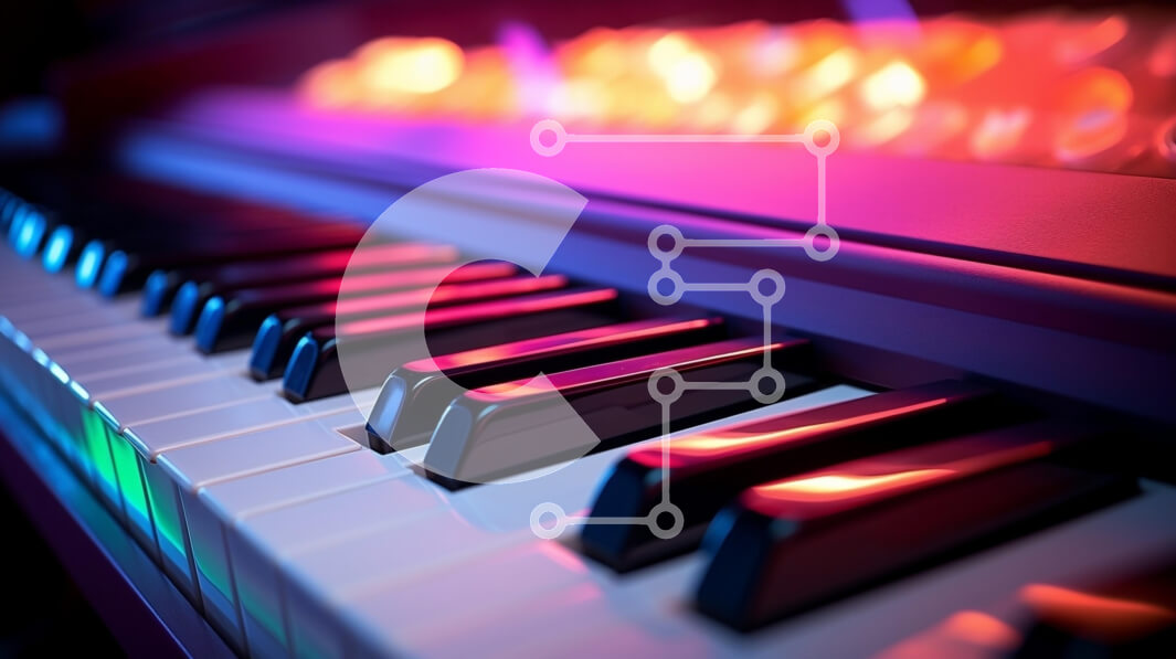 Intra Συλλεκτικό Ξύλινο Παζλ Plywood  4mm - Κοντινό πλάνο Όρθιο πιάνο με έντονα φωτισμένα πλήκτρα και πολύχρωμα φώτα Σε Ξύλινο Κουτί - Διαστάσεις Puzzle: 10x10 cm – 25 κομμάτια