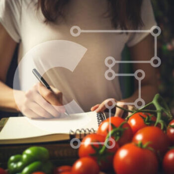 Intra Συλλεκτικό Ξύλινο Παζλ Plywood  4mm - Γυναίκα που γράφει στο σημειωματάριο με τις ντομάτες και τα λαχανικά Σε Ξύλινο Κουτί - Διαστάσεις Puzzle: 10x10 cm – 25 κομμάτια - Image 1