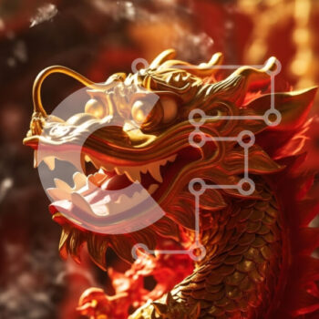 Intra Συλλεκτικό Ξύλινο Παζλ Plywood  4mm - Κόκκινο και χρυσό άγαλμα δράκου Σε Ξύλινο Κουτί - Διαστάσεις Puzzle: 10x10 cm – 25 κομμάτια - Image 1