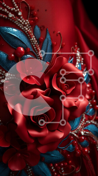 Intra Συλλεκτικό Ξύλινο Παζλ Plywood  4mm - Κόκκινο φόρεμα στολισμένο με τριαντάφυλλα, πέρλες, κρύσταλλα και χάντρες Σε Ξύλινο Κουτί - Διαστάσεις Puzzle: 10x10 cm – 25 κομμάτια