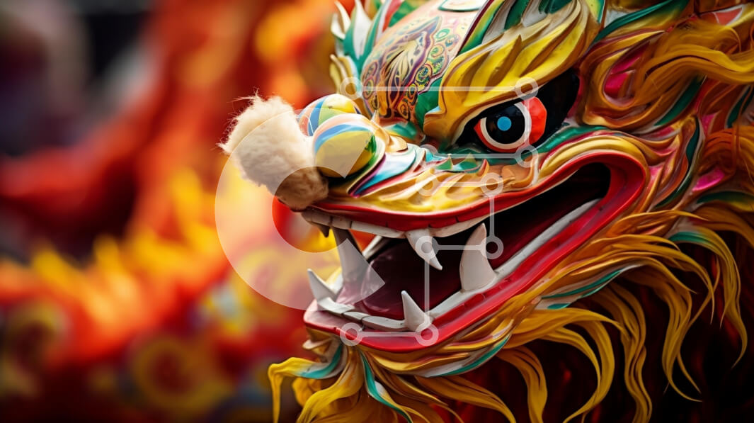 Intra Συλλεκτικό Ξύλινο Παζλ Plywood  4mm - Κοντινό πλάνο της Δονούμενης Μάσκας Δράκου Σε Ξύλινο Κουτί - Διαστάσεις Puzzle: 10x10 cm – 25 κομμάτια