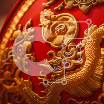 Intra Συλλεκτικό Ξύλινο Παζλ Plywood  4mm - Red and Gold Dragon Design σε ανατολίτικη διακόσμηση Σε Ξύλινο Κουτί - Διαστάσεις Puzzle: 10x10 cm – 25 κομμάτια - Image 1