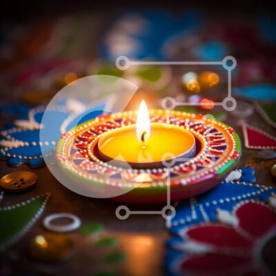 Intra Συλλεκτικό Ξύλινο Παζλ Plywood  4mm - Αναμμένο κερί σε πολύχρωμες διακοσμήσεις Σε Ξύλινο Κουτί - Διαστάσεις: 10x10 cm – 25 κομμάτια - Image 1