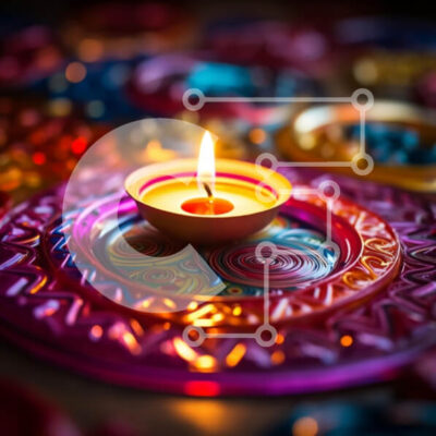 Intra Συλλεκτικό Ξύλινο Παζλ Plywood  4mm - Γιορτή Diwali με αναμμένο κερί σε πολύχρωμα χάρτινα πιάτα Σε Ξύλινο Κουτί - Διαστάσεις Puzzle: 10x10 cm – 25 κομμάτια - Image 1