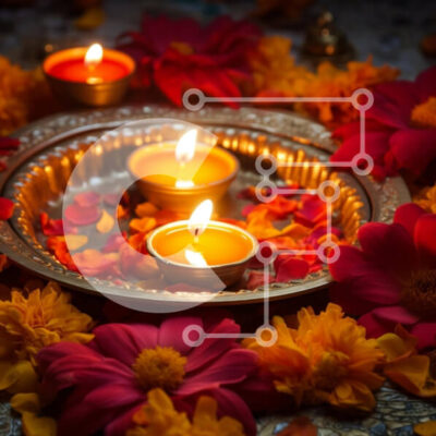 Intra Συλλεκτικό Ξύλινο Παζλ Plywood  4mm - Γιορτή Diwali με αναμμένα κεριά και εορταστική διακόσμηση Σε Ξύλινο Κουτί - Διαστάσεις: 10x10 cm – 25 κομμάτια - Image 1