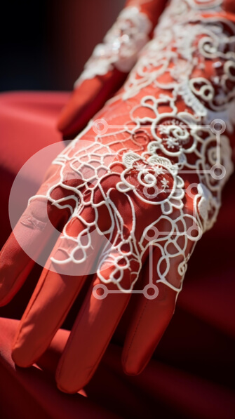 Intra Συλλεκτικό Ξύλινο Παζλ Plywood  4mm - Κόκκινα γάντια με λευκή δαντέλα και κουμπιά Σε Ξύλινο Κουτί - Διαστάσεις Puzzle: 10x10 cm – 25 κομμάτια