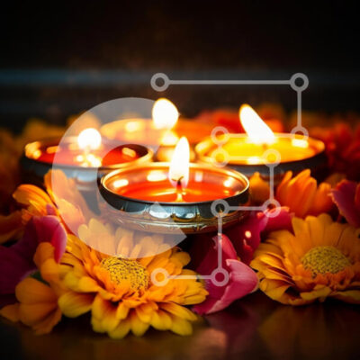 Intra Συλλεκτικό Ξύλινο Παζλ Plywood  4mm - Γιορτή Diwali με αναμμένα κεριά και πολύχρωμα λουλούδια Σε Ξύλινο Κουτί - Διαστάσεις: 10x10 cm – 25 κομμάτια - Image 1