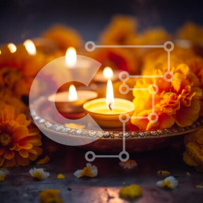 Intra Συλλεκτικό Ξύλινο Παζλ Plywood  4mm - Αναμμένα κεριά και λουλούδια σε μεταλλικό μπολ Σε Ξύλινο Κουτί - Διαστάσεις Puzzle: 10x10 cm – 25 κομμάτια - Image 1