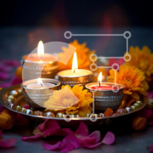 Intra Συλλεκτικό Ξύλινο Παζλ Plywood  4mm - Αναμμένα κεριά σε πολύχρωμα λουλούδια για τη γιορτή του Diwali Σε Ξύλινο Κουτί - Διαστάσεις: 10x10 cm – 25 κομμάτια