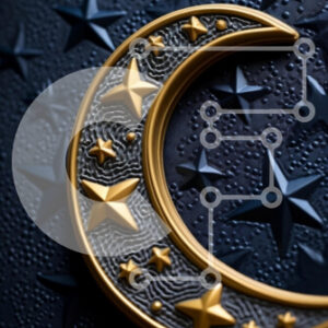 Intra Συλλεκτικό Ξύλινο Παζλ Plywood  4mm - Έναστρη Νύχτα με Ημισέληνο χρυσό στολίδι και αστέρια Σε Ξύλινο Κουτί - Διαστάσεις Puzzle: 10x10 cm – 25 κομμάτια