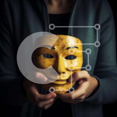 Intra Συλλεκτικό Ξύλινο Παζλ Plywood  4mm - Άτομο που κρατά κίτρινη μάσκα με δραματικό φωτισμό Σε Ξύλινο Κουτί - Διαστάσεις Puzzle: 10x10 cm – 25 κομμάτια - Image 1