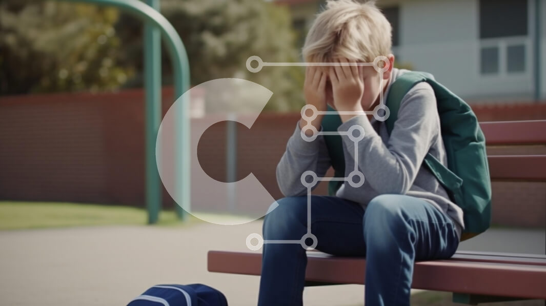 Intra Συλλεκτικό Ξύλινο Παζλ Plywood  4mm - Λυπημένο αγόρι που κάθεται μόνο του στην αυλή του σχολείου Σε Ξύλινο Κουτί - Διαστάσεις Puzzle: 10x10 cm – 25 κομμάτια