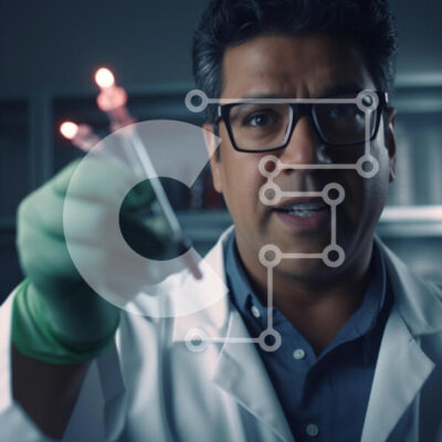 Intra Συλλεκτικό Ξύλινο Παζλ Plywood  4mm - Επιστήμονας που κρατά λαμπερά φιαλίδια σε ένα εργαστήριο Σε Ξύλινο Κουτί - Διαστάσεις Puzzle: 10x10 cm – 25 κομμάτια - Image 1