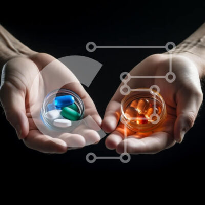 Intra Συλλεκτικό Ξύλινο Παζλ Plywood  4mm - Χέρια που κρατούν βάζα με χάπια και κάψουλες Σε Ξύλινο Κουτί - Διαστάσεις Puzzle: 10x10 cm – 25 κομμάτια - Image 1