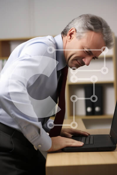 Intra Συλλεκτικό Ξύλινο Παζλ Plywood  4mm - Επιχειρηματίας με φορητό υπολογιστή στο γραφείο που δείχνει δυσφορία Σε Ξύλινο Κουτί - Διαστάσεις Puzzle: 10x10 cm – 25 κομμάτια