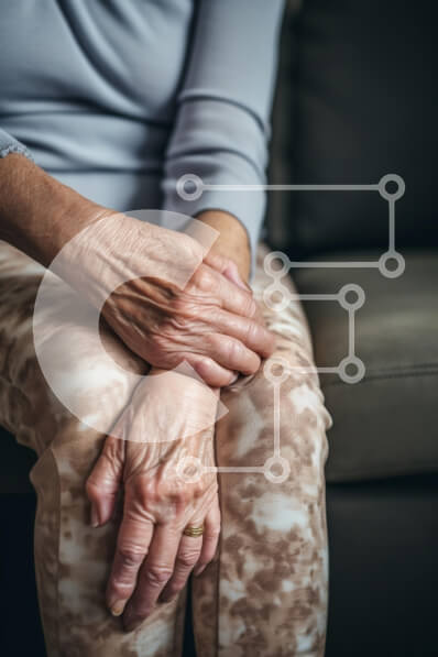 Intra Συλλεκτικό Ξύλινο Παζλ Plywood  4mm - Ηλικιωμένα χέρια που στηρίζονται στα γόνατα Σε Ξύλινο Κουτί - Διαστάσεις Puzzle: 10x10 cm – 25 κομμάτια