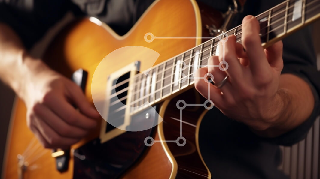 Intra Συλλεκτικό Ξύλινο Παζλ Plywood  4mm - Κοντινό πλάνο ενός μουσικού που παίζει ηλεκτρική κιθάρα Σε Ξύλινο Κουτί - Διαστάσεις Puzzle: 10x10 cm – 25 κομμάτια