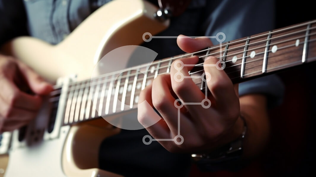 Intra Συλλεκτικό Ξύλινο Παζλ Plywood  4mm - Κοντινό πλάνο των χεριών που παίζουν μια ηλεκτρική κιθάρα Σε Ξύλινο Κουτί - Διαστάσεις Puzzle: 10x10 cm – 25 κομμάτια