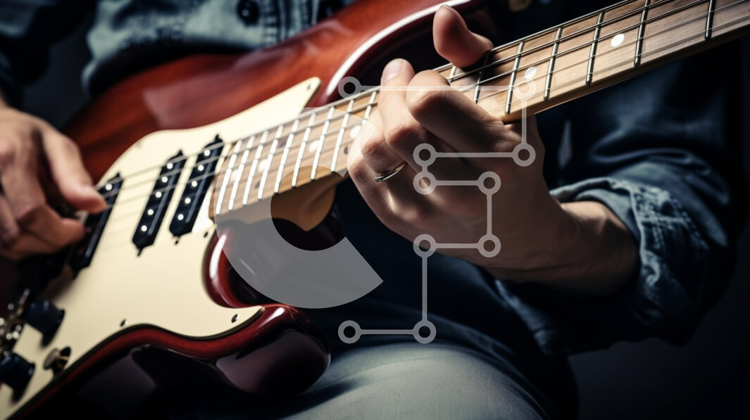 Intra Συλλεκτικό Ξύλινο Παζλ Plywood  4mm - Κοντινό πλάνο ενός μουσικού που παίζει ηλεκτρική κιθάρα Σε Ξύλινο Κουτί - Διαστάσεις Puzzle: 10x10 cm – 25 κομμάτια