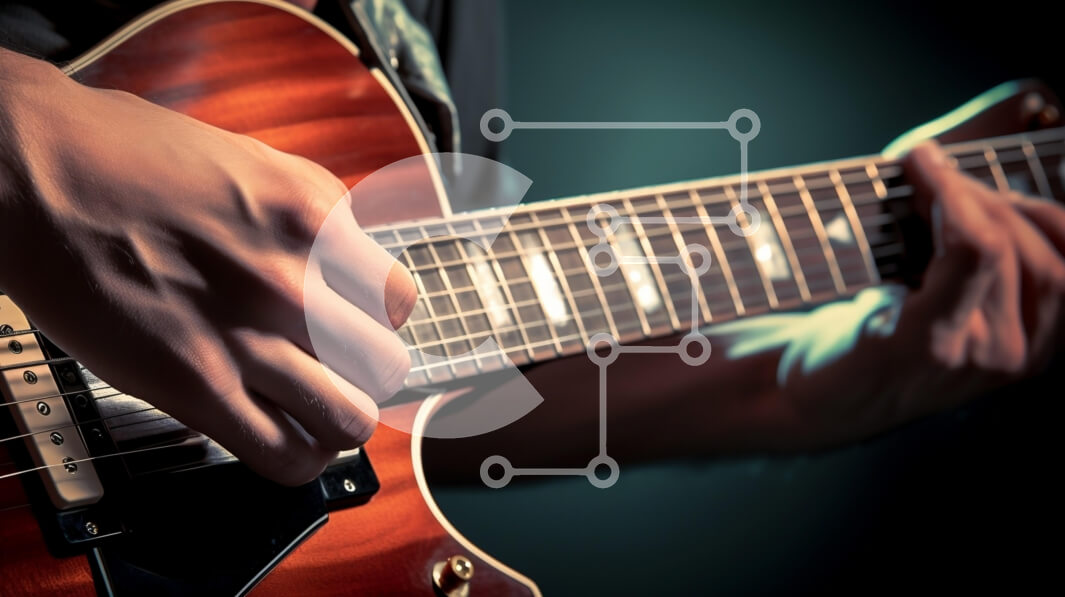 Intra Συλλεκτικό Ξύλινο Παζλ Plywood  4mm - Κοντινό πλάνο ενός χεριού που παίζει ηλεκτρική κιθάρα Σε Ξύλινο Κουτί - Διαστάσεις Puzzle: 10x10 cm – 25 κομμάτια