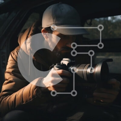 Intra Συλλεκτικό Ξύλινο Παζλ Plywood  4mm - Επικεντρωμένος άνδρας φωτογράφος μέσα στο όχημα Σε Ξύλινο Κουτί - Διαστάσεις Puzzle: 10x10 cm – 25 κομμάτια - Image 1