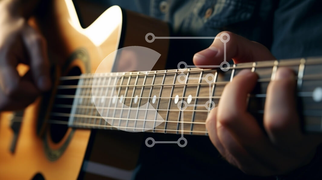 Intra Συλλεκτικό Ξύλινο Παζλ Plywood  4mm - Κοντινό πλάνο των χεριών που παίζουν μια ακουστική κιθάρα Σε Ξύλινο Κουτί - Διαστάσεις Puzzle: 10x10 cm – 25 κομμάτια