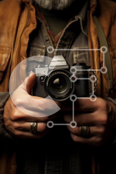 Intra Συλλεκτικό Ξύλινο Παζλ Plywood  4mm - Άτομο που κρατά μια vintage κάμερα Σε Ξύλινο Κουτί - Διαστάσεις Puzzle: 10x10 cm – 25 κομμάτια