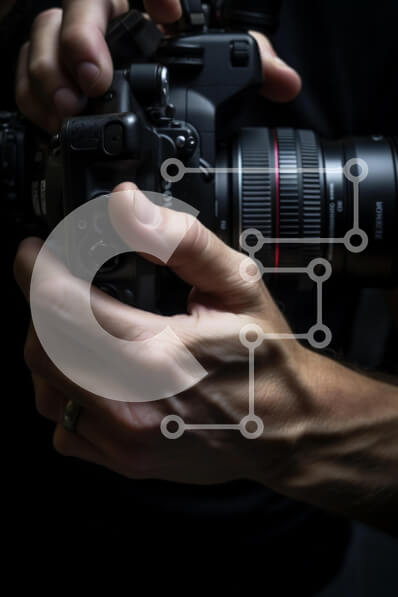 Intra Συλλεκτικό Ξύλινο Παζλ Plywood  4mm - Κοντινό πλάνο των χεριών που κρατούν μια κάμερα Σε Ξύλινο Κουτί - Διαστάσεις Puzzle: 10x10 cm – 25 κομμάτια