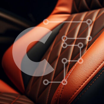 Intra Συλλεκτικό Ξύλινο Παζλ Plywood  4mm - Κοντινό πλάνο ενός πολυτελούς καθίσματος αυτοκινήτου σε πορτοκαλί και μαύρο δέρμα Σε Ξύλινο Κουτί - Διαστάσεις Puzzle: 10x10 cm – 25 κομμάτια - Image 1