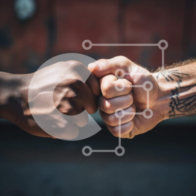 Intra Συλλεκτικό Ξύλινο Παζλ Plywood  4mm - Δύο χέρια με γροθιά που σηματοδοτούν την ενότητα Σε Ξύλινο Κουτί - Διαστάσεις Puzzle: 10x10 cm – 25 κομμάτια - Image 1