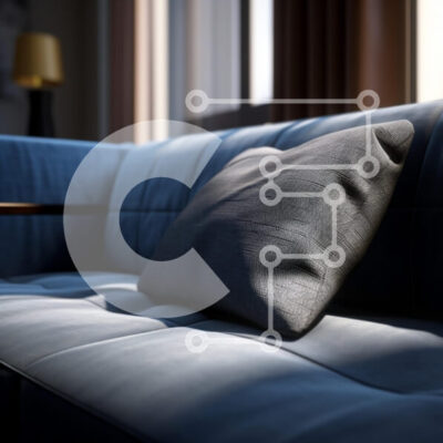 Intra Συλλεκτικό Ξύλινο Παζλ Plywood  4mm - Άνετη γωνία σαλονιού με μπλε καναπέ και σκούρο μαξιλάρι Σε Ξύλινο Κουτί - Διαστάσεις Puzzle: 10x10 cm – 25 κομμάτια - Image 1