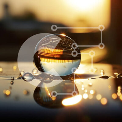 Intra Συλλεκτικό Ξύλινο Παζλ Plywood  4mm - Κοντινό πλάνο της σταγόνας νερού που αντανακλούν το ηλιοβασίλεμα Σε Ξύλινο Κουτί - Διαστάσεις Puzzle: 10x10 cm – 25 κομμάτια - Image 1