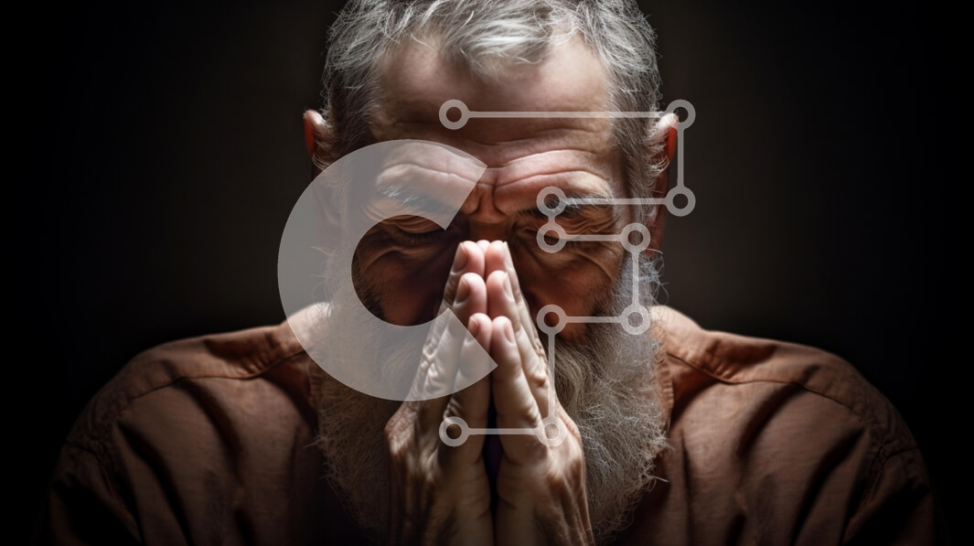 Intra Συλλεκτικό Ξύλινο Παζλ Plywood  4mm - Ηλικιωμένος στην προσευχή Σε Ξύλινο Κουτί - Διαστάσεις Puzzle: 10x10 cm – 25 κομμάτια