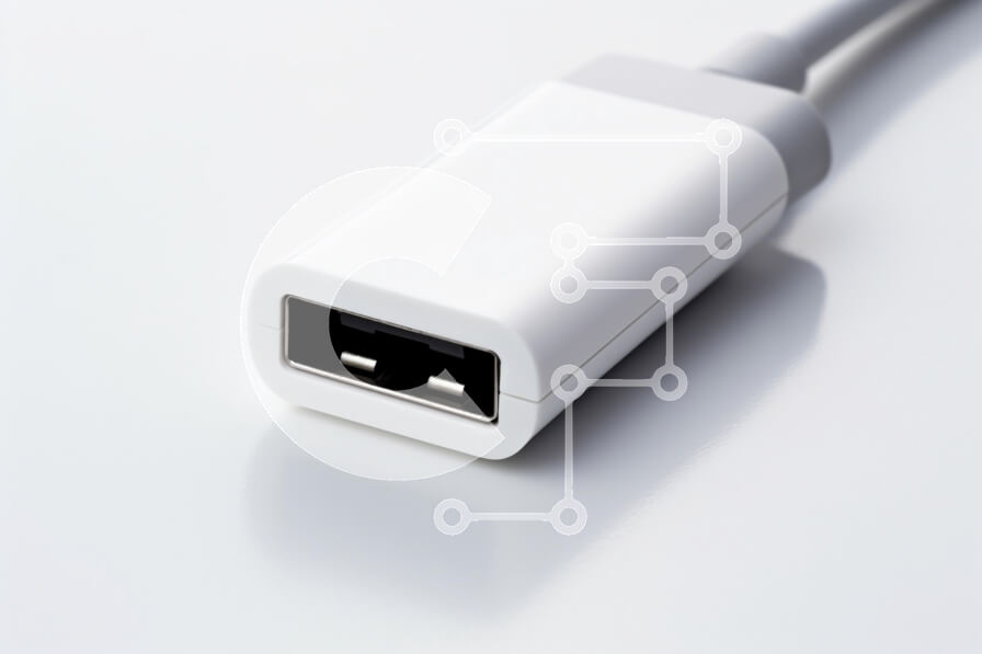 Intra Συλλεκτικό Ξύλινο Παζλ Plywood  4mm - Κοντινό πλάνο ενός λευκού προσαρμογέα USB Σε Ξύλινο Κουτί - Διαστάσεις Puzzle: 10x10 cm – 25 κομμάτια