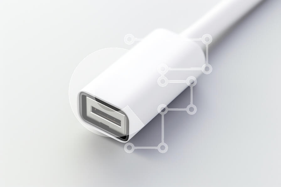 Intra Συλλεκτικό Ξύλινο Παζλ Plywood  4mm - Κοντινό πλάνο της λευκής υποδοχής USB Σε Ξύλινο Κουτί - Διαστάσεις Puzzle: 10x10 cm – 25 κομμάτια