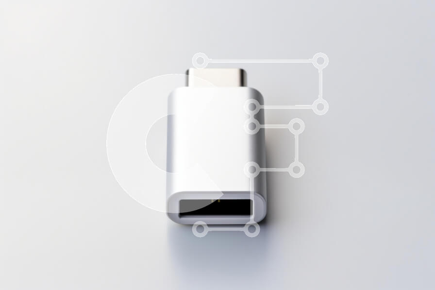 Intra Συλλεκτικό Ξύλινο Παζλ Plywood  4mm - Προσαρμογέας USB-C σε ανοιχτό φόντο Σε Ξύλινο Κουτί - Διαστάσεις Puzzle: 10x10 cm – 25 κομμάτια