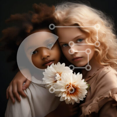 Intra Συλλεκτικό Ξύλινο Παζλ Plywood  4mm - Δύο κορίτσια που αγκαλιάζονται με τα λουλούδια Σε Ξύλινο Κουτί - Διαστάσεις Puzzle: 10x10 cm – 25 κομμάτια - Image 1