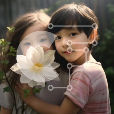 Intra Συλλεκτικό Ξύλινο Παζλ Plywood 4mm - Παιδιά που χαμογελούν με το λουλούδι Σε Ξύλινο Κουτί - Διαστάσεις Puzzle: 10x10 cm – 25 κομμάτια - Image 1