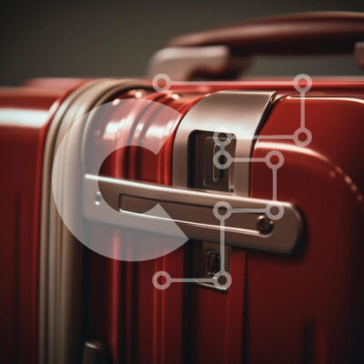 Intra Συλλεκτικό Ξύλινο Παζλ Plywood  4mm - Κοντινή όψη μιας κόκκινης βαλίτσας Σε Ξύλινο Κουτί - Διαστάσεις: 10x10 cm – 25 κομμάτια - Image 1