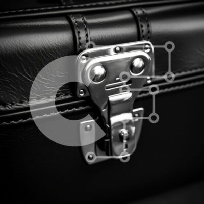 Intra Συλλεκτικό Ξύλινο Παζλ Plywood  4mm - Κοντινό πλάνο ενός μαύρου δερμάτινου μάνταλου βαλίτσας Σε Ξύλινο Κουτί - Διαστάσεις: 10x10 cm – 25 κομμάτια - Image 1