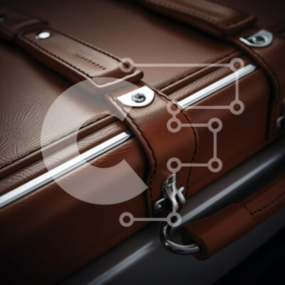 Intra Συλλεκτικό Ξύλινο Παζλ Plywood  4mm - Κοντινό πλάνο μιας κομψής καφέ βαλίτσας Σε Ξύλινο Κουτί - Διαστάσεις: 10x10 cm – 25 κομμάτια - Image 1