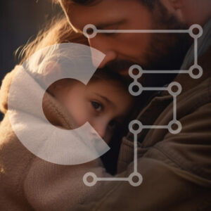 Intra Συλλεκτικό Ξύλινο Παζλ Plywood  4mm - Πατέρας και κόρη αγκαλιάζονται στο ζεστό φως Σε Ξύλινο Κουτί - Διαστάσεις Puzzle: 10x10 cm – 25 κομμάτια