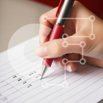 Intra Συλλεκτικό Ξύλινο Παζλ Plywood  4mm - Κοντινό πλάνο γραφής με κόκκινο στυλό σε γραμμωμένο χαρτί Σε Ξύλινο Κουτί - Διαστάσεις Puzzle: 10x10 cm – 25 κομμάτια - Image 1