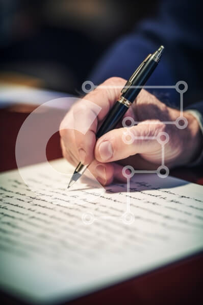 Intra Συλλεκτικό Ξύλινο Παζλ Plywood  4mm - Κοντινό πλάνο του χεριού γραφής με στυλό Σε Ξύλινο Κουτί - Διαστάσεις Puzzle: 10x10 cm – 25 κομμάτια