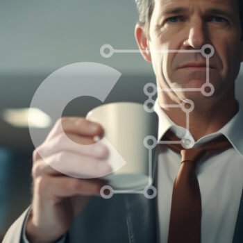 Intra Συλλεκτικό Ξύλινο Παζλ Plywood  4mm - Επιχειρηματίας που κρατά το φλιτζάνι καφέ στο γραφείο Σε Ξύλινο Κουτί - Διαστάσεις Puzzle: 10x10 cm – 25 κομμάτια - Image 1