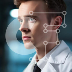 Intra Συλλεκτικό Ξύλινο Παζλ Plywood  4mm - Στοχαστικό νεαρό αρσενικό με παλτό εργαστηρίου Σε Ξύλινο Κουτί - Διαστάσεις Puzzle: 10x10 cm – 25 κομμάτια