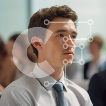 Intra Συλλεκτικό Ξύλινο Παζλ Plywood  4mm - Νεαρός άνδρας που ακούει σε ένα επιχειρηματικό σεμινάριο Σε Ξύλινο Κουτί - Διαστάσεις Puzzle: 10x10 cm – 25 κομμάτια - Image 1