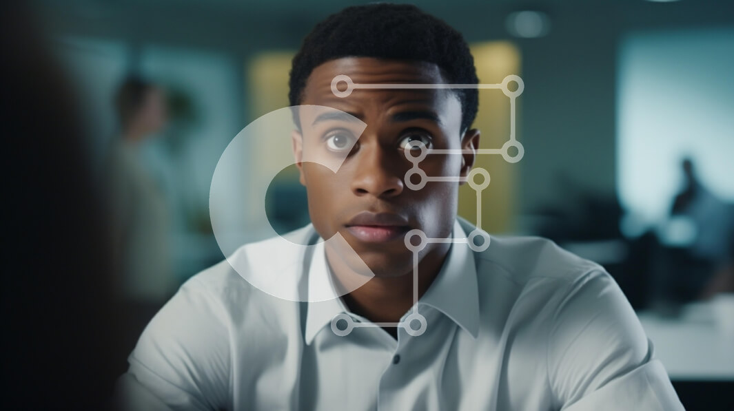 Intra Συλλεκτικό Ξύλινο Παζλ Plywood  4mm - Νεαρός άνδρας σε περιβάλλον γραφείου με ανησυχητική έκφραση Σε Ξύλινο Κουτί - Διαστάσεις Puzzle: 10x10 cm – 25 κομμάτια