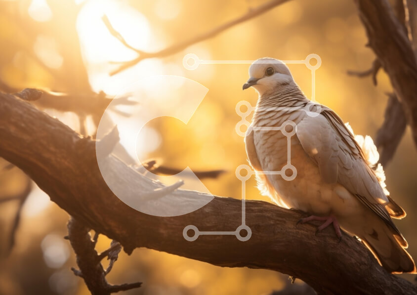 Intra Συλλεκτικό Ξύλινο Παζλ Plywood  4mm - Λευκό Περιστέρι σκαρφαλωμένο σε κλαδί στο χρυσό φως Σε Ξύλινο Κουτί - Διαστάσεις: 10x10 cm – 25 κομμάτια