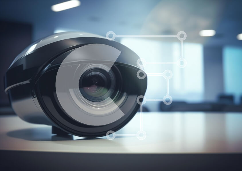 Intra Συλλεκτικό Ξύλινο Παζλ Plywood  4mm - Σύγχρονη κάμερα παρακολούθησης σε περιβάλλον γραφείου Σε Ξύλινο Κουτί - Διαστάσεις Puzzle: 10x10 cm – 25 κομμάτια